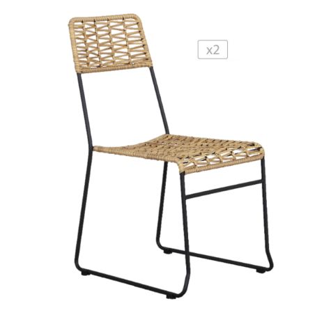 Lot de 2 chaises MASSA en résine tressée coloris naturel