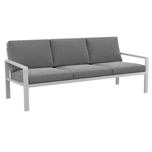 Salon de jardin DINA 5 places aluminium blanc et coussins gris clair