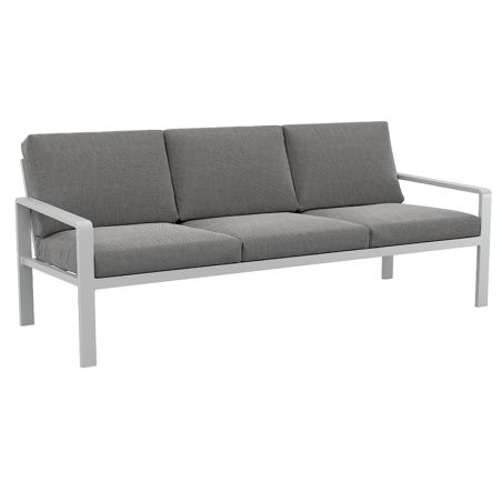 Salon de jardin DINA 5 places aluminium blanc et coussins gris clair