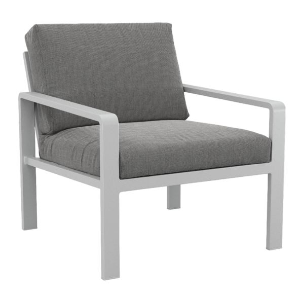 Salon de jardin DINA 5 places aluminium blanc et coussins gris clair