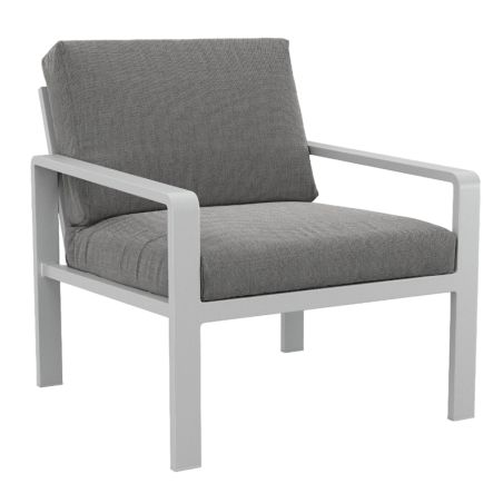 Salon de jardin DINA 5 places aluminium blanc et coussins gris clair