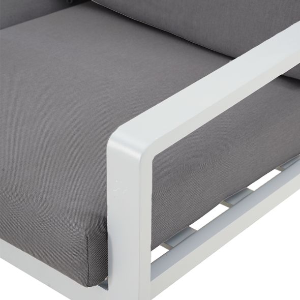 Salon de jardin DINA 5 places aluminium blanc et coussins gris clair