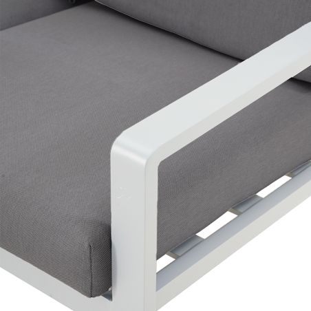 Salon de jardin DINA 5 places aluminium blanc et coussins gris clair