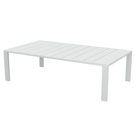Salon de jardin DINA 5 places aluminium blanc et coussins gris clair
