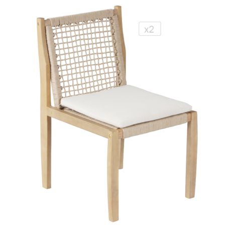 Lot de 2 chaises SAMOA en bois d'acacia et corde avec coussins