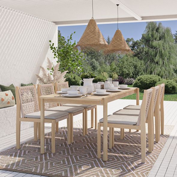 Lot de 2 chaises SAMOA en bois d'acacia et corde avec coussins