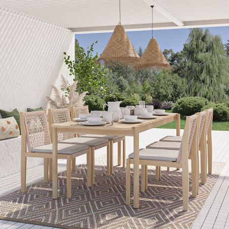 Lot de 2 chaises SAMOA en bois d'acacia et corde avec coussins