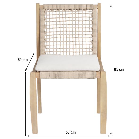 Lot de 2 chaises SAMOA en bois d'acacia et corde avec coussins
