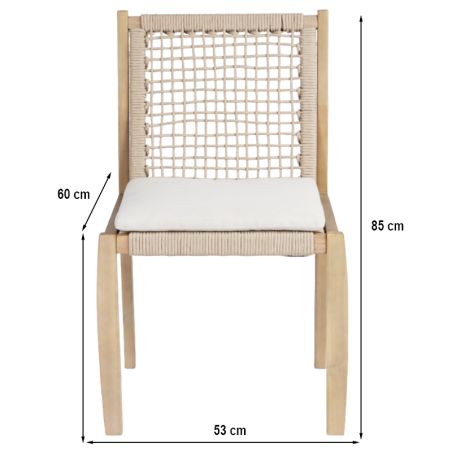 Lot de 2 chaises SAMOA en bois d'acacia et corde avec coussins