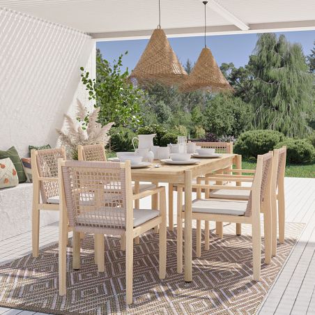 Lot de 2 fauteuils SAMOA en bois d'acacia et corde avec coussins
