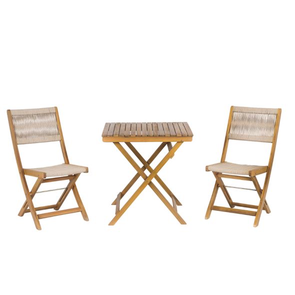 Ensemble repas BARI pliable 2 personnes bois et polyester écru