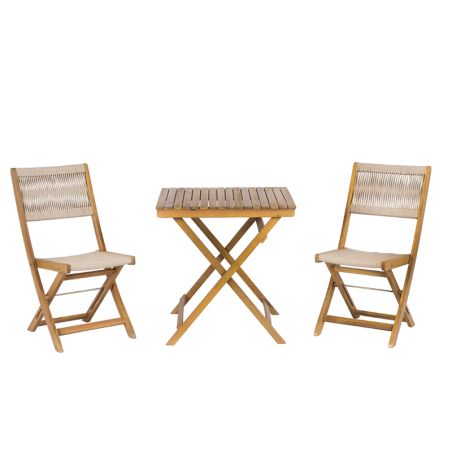 Ensemble repas BARI pliable 2 personnes bois et polyester écru