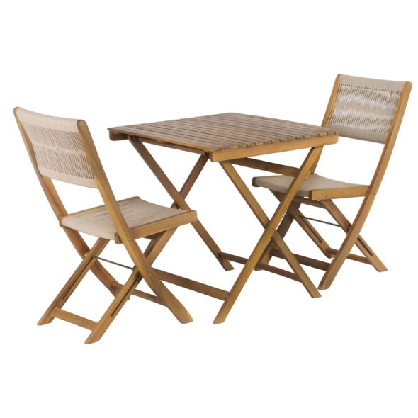 Ensemble repas BARI pliable 2 personnes bois et polyester écru