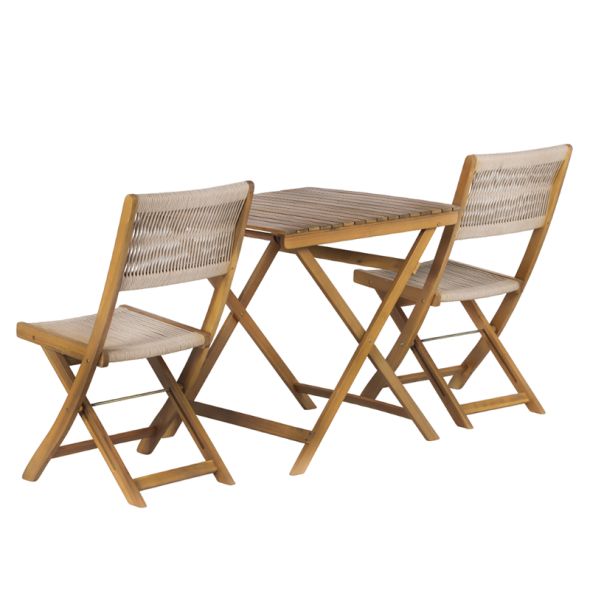 Ensemble repas BARI pliable 2 personnes bois et polyester écru