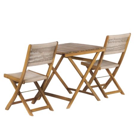 Ensemble repas BARI pliable 2 personnes bois et polyester écru