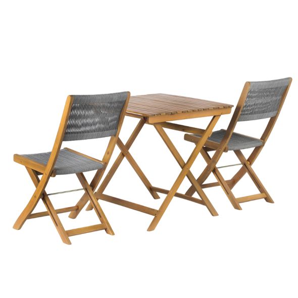 Ensemble repas BARI pliable 2 personnes bois et polyester gris