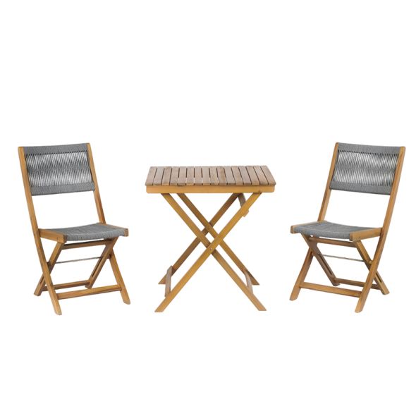 Ensemble repas BARI pliable 2 personnes bois et polyester gris