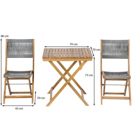 Ensemble repas BARI pliable 2 personnes bois et polyester gris