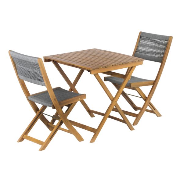 Ensemble repas BARI pliable 2 personnes bois et polyester gris