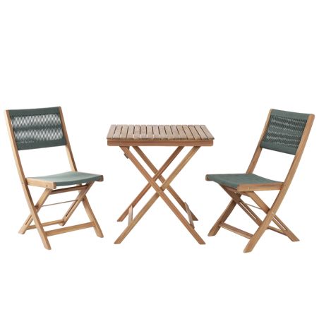 Ensemble repas BARI pliable 2 personnes bois et polyester vert olive