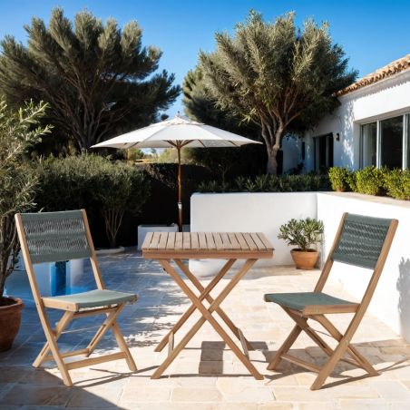 Ensemble repas BARI pliable 2 personnes bois et polyester vert olive