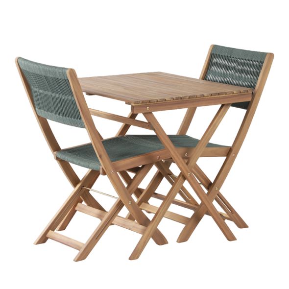 Ensemble repas BARI pliable 2 personnes bois et polyester vert olive