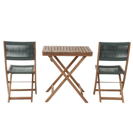 Ensemble repas BARI pliable 2 personnes bois et polyester vert olive