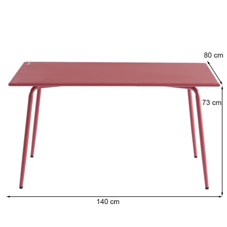 Ensemble PANTONE table 140 cm et 6 chaises de jardin rouge indien