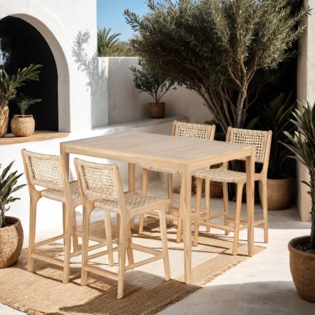 Table semi-haute KUTAen bois d'acacia blanchi 100% FSC - 140x90x95 cm