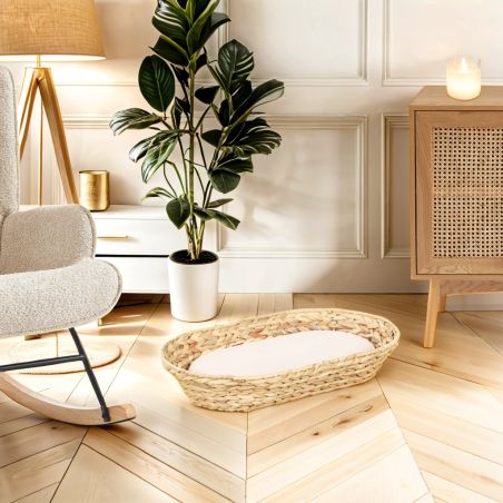 Panier ovale HELIOS pour chien et chat en jacinthe d'eau coussin écru