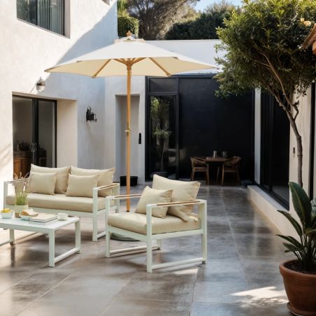 Parasol droit REVA en bambou et tissu lin clair