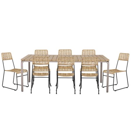 Ensemble table ASTI en bois d'acacia FSC 200 cm et 8 chaises de jardin