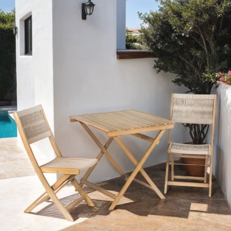 Ensemble repas AMILA 2 places en bois d'acacia et corde beige