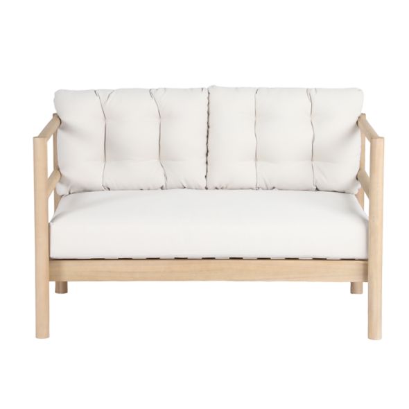 Canapé de jardin SAMOA 2 places en bois d'acacia blanchi FSC et coussins beige
