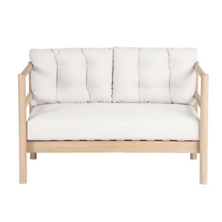 Canapé de jardin SAMOA 2 places en bois d'acacia blanchi FSC et coussins beige