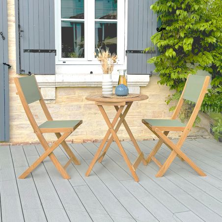 Ensemble table et chaises SAFARI 2 places en bois teck 100%FSC