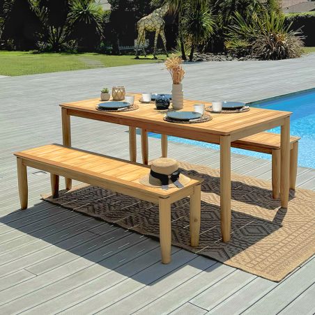 Ensemble table et bancs SAFARI en bois teck 6 personnes