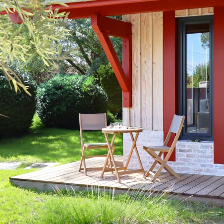 Ensemble table et chaises de jardin RIMINI en bois d'acia et textilène TAUPE