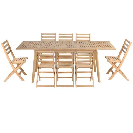 Ensemble table et 8 chaises MOLA extensible 160/220cm en bois d'acacia