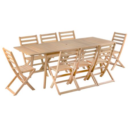 Ensemble table et 8 chaises MOLA extensible 160/220cm en bois d'acacia