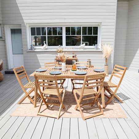 Ensemble table et 6 chaises MOLA extensible 160/220cm en bois d'acacia