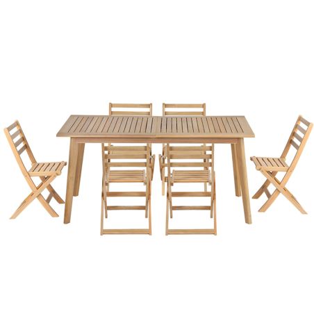 Ensemble table et 6 chaises MOLA extensible 160/220cm en bois d'acacia