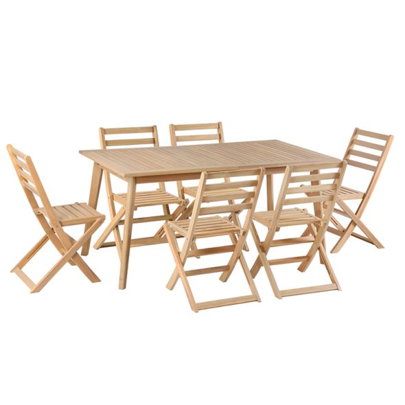 Ensemble table et 6 chaises MOLA extensible 160/220cm en bois d'acacia