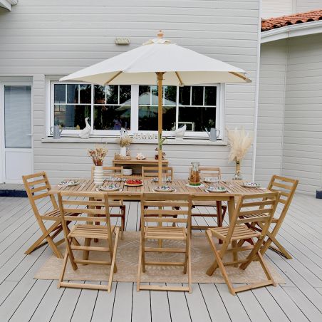 Ensemble table et 8 chaises MOLA extensible 160/220cm en bois d'acacia