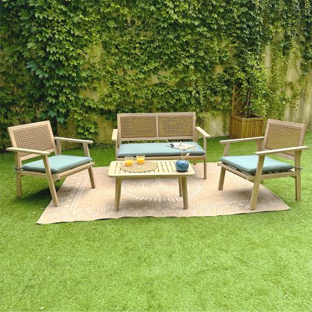 Salon de jardin MATA en bois d'acacia 4 places vert anglais
