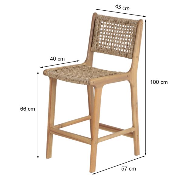 Lot de 2 tabourets de bar KUTA en corde hauteur d'assise 66 cm