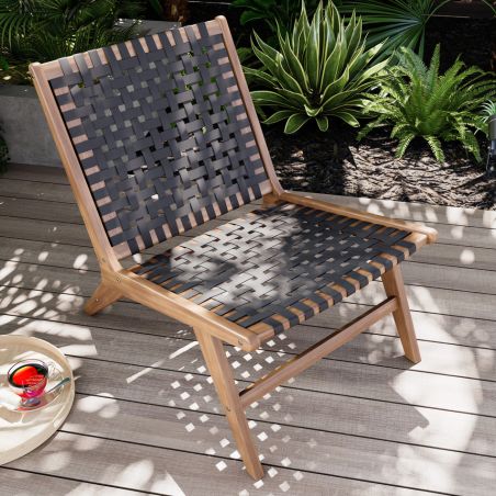 Fauteuil de jardin HAZEL en bois d'acacia et résine tressée noire